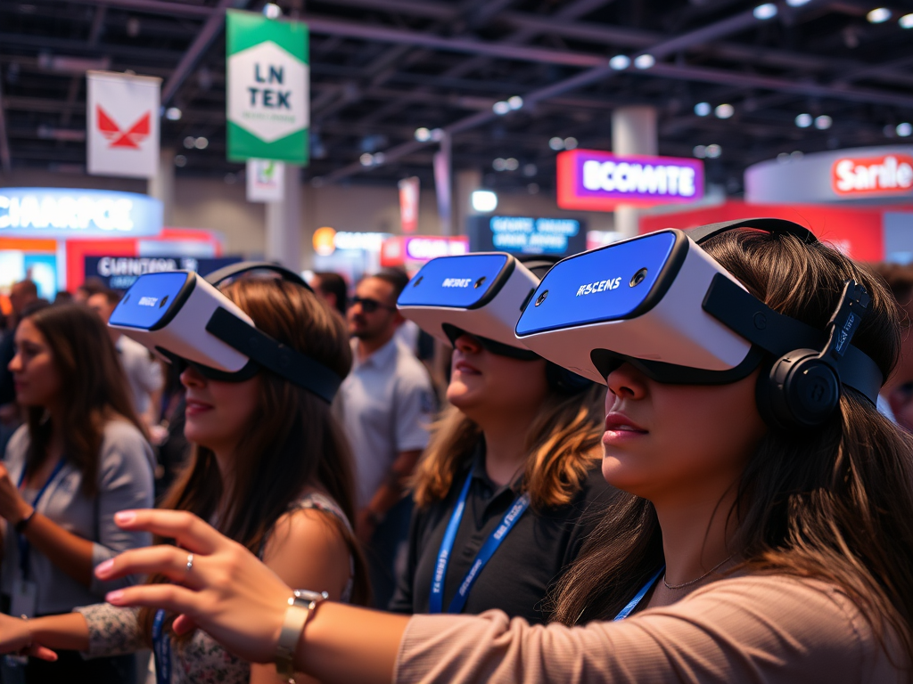 A group of people wearing VR headsets, engaged in an immersive virtual experience at an event.